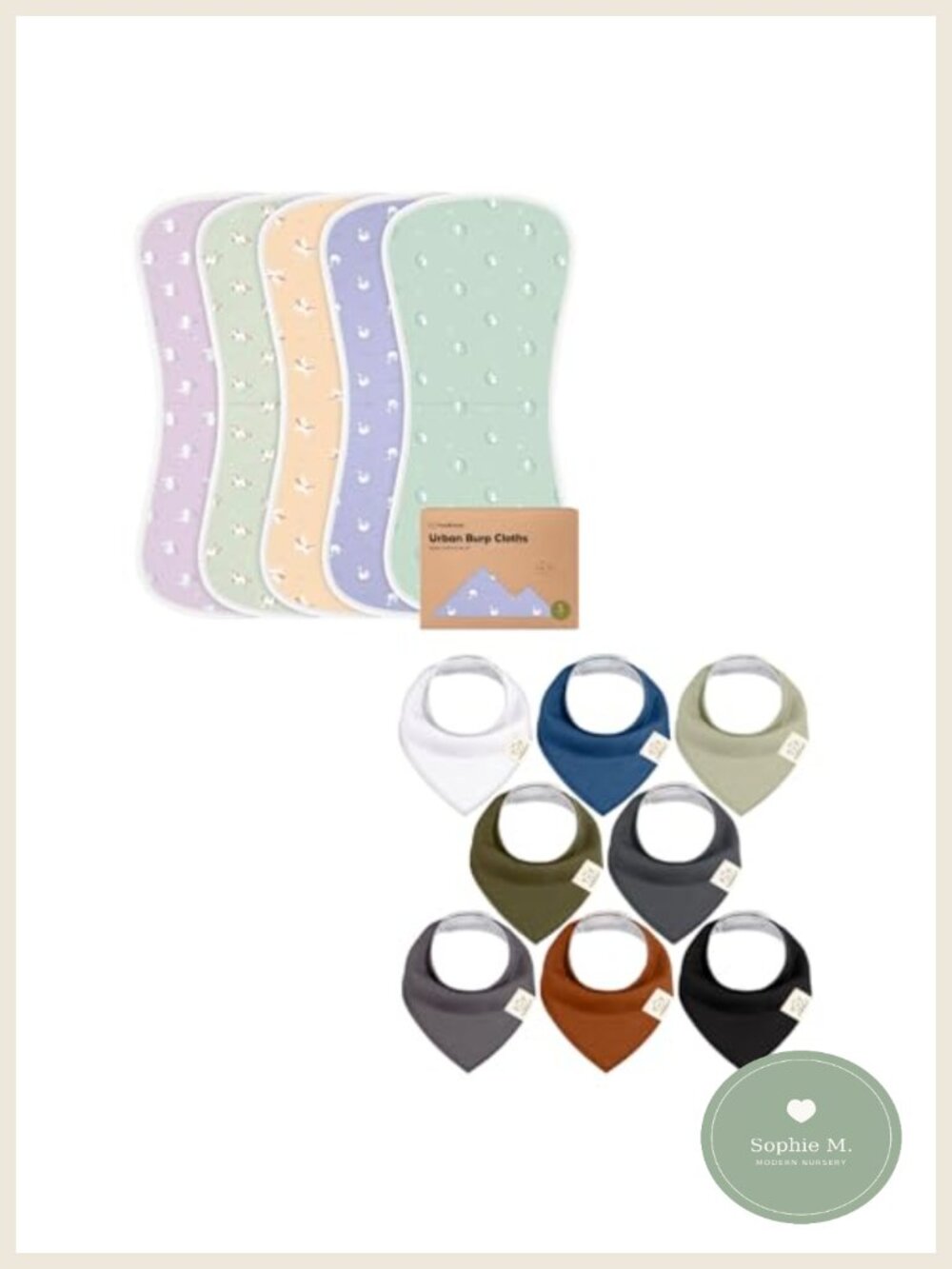 5-Pack Burp Cloths & 8-Pack Bandana Bibs, GOTS Cotton, Ultra Absorbent